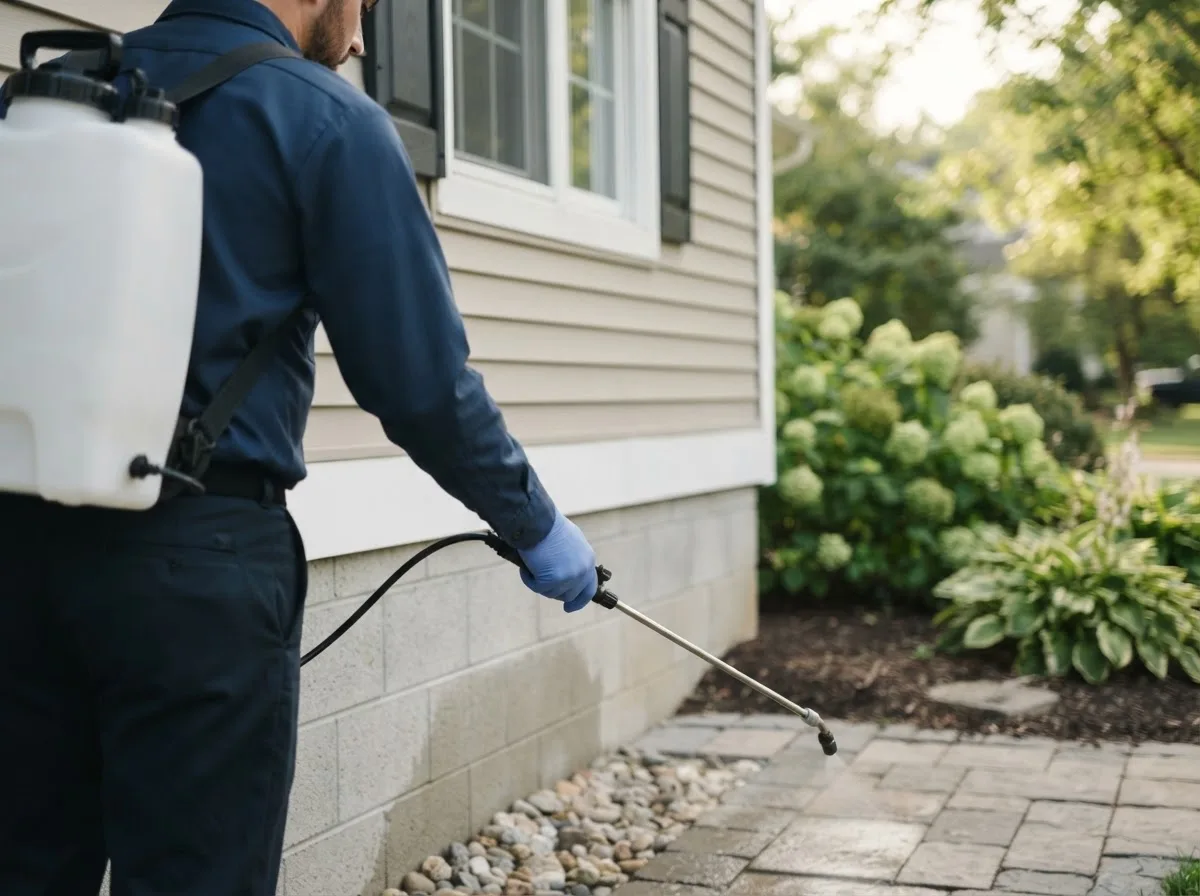 Pest control technician inspecting a home in Jay, NY